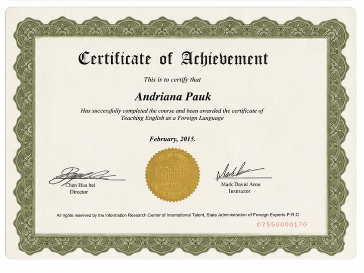 Certificate of Achievement (TEFL)